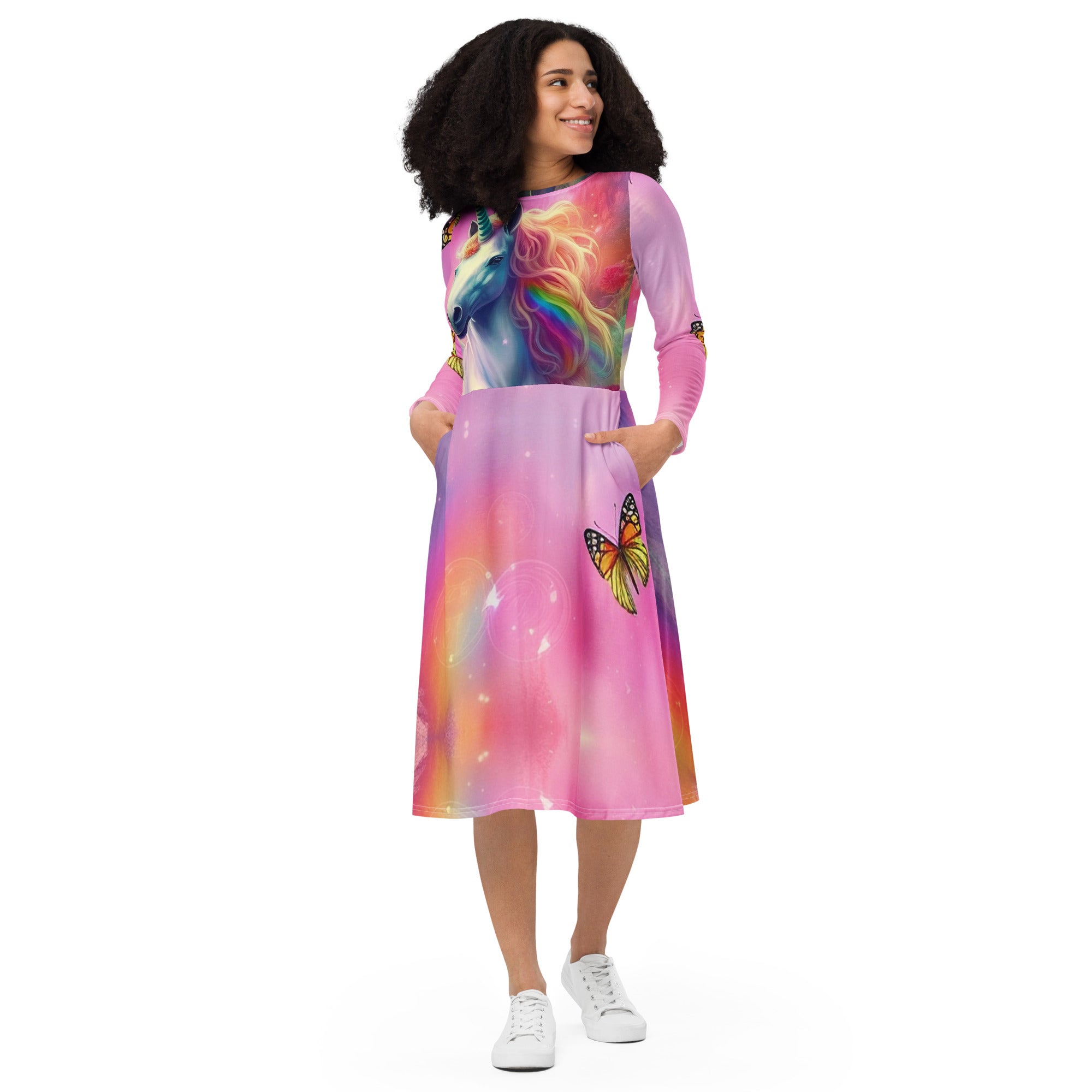 Captivate Hearts and Turn Heads: Radiate Elegance in our Unicorn and Butterflies Dress | Woman Unicorn Dress | Girls Unicorn Pink Dress