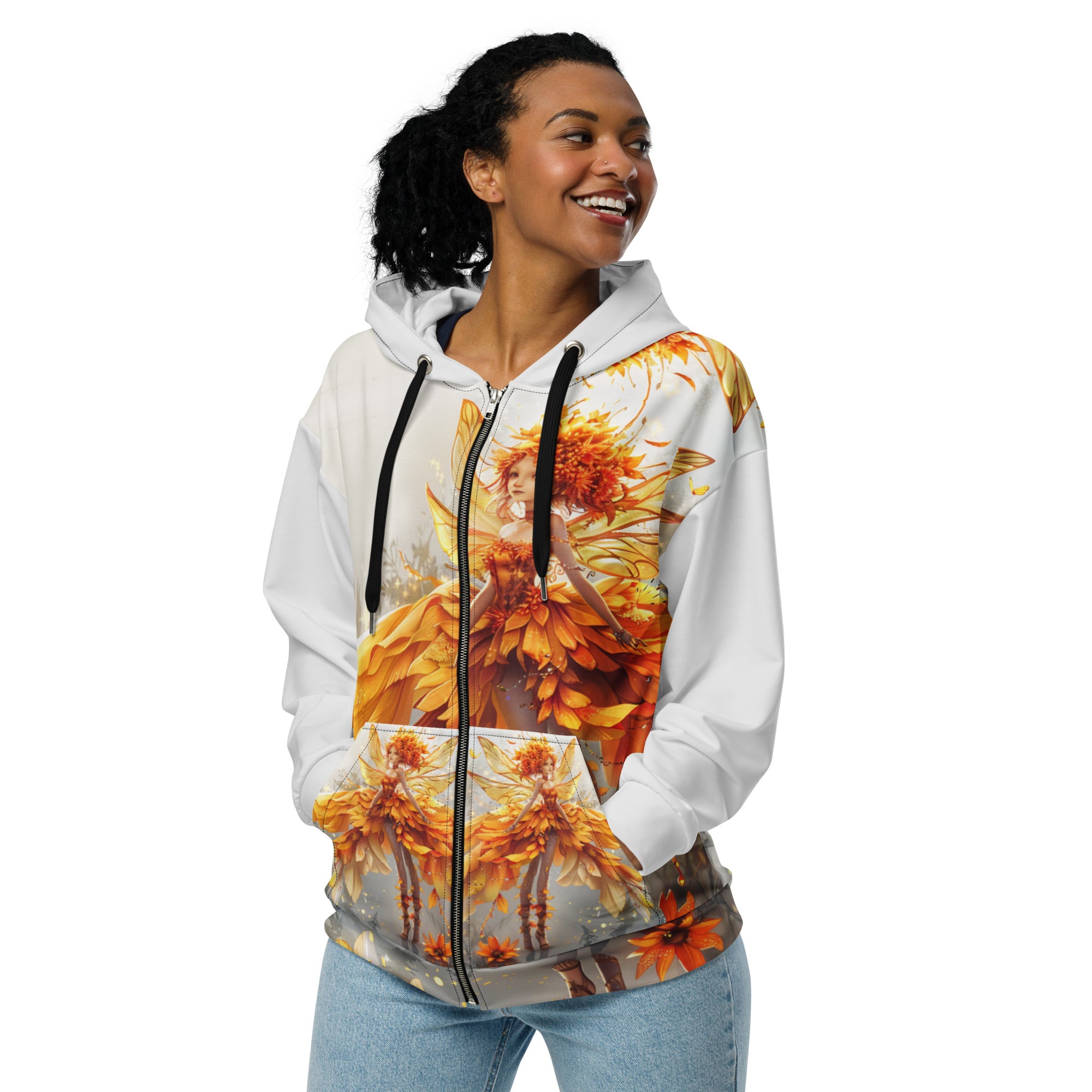 Sunflower Fairy Enchantment Zip Hoodie: A Sustainable Fashion Statement for Women and Girls