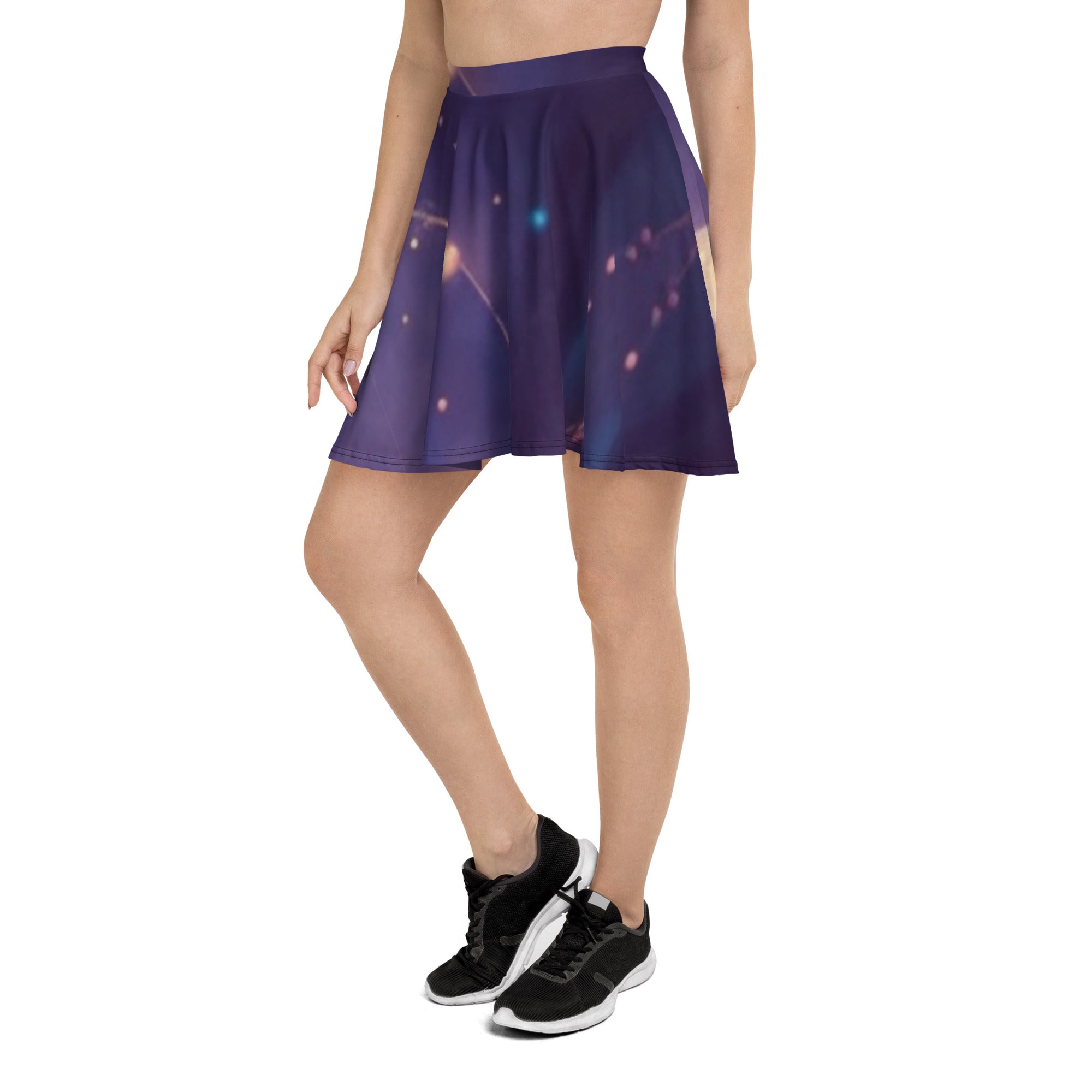 Radiate Confidence: Step into the Spotlight with Our Super-Stylish Shiny Purple Skater Skirt!