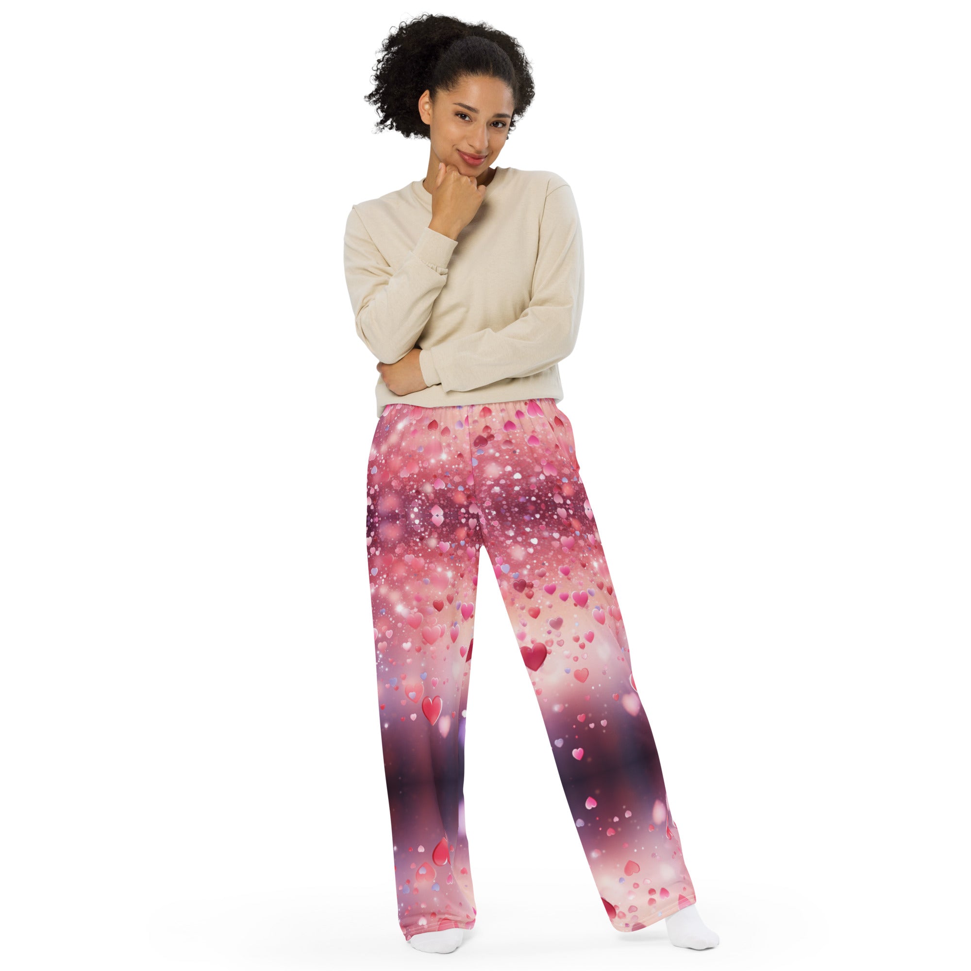Charming Hearts Wide-Leg Pants: A Perfect Blend of Comfort & Style for Girls and Women - Ideal Valentine's Gift