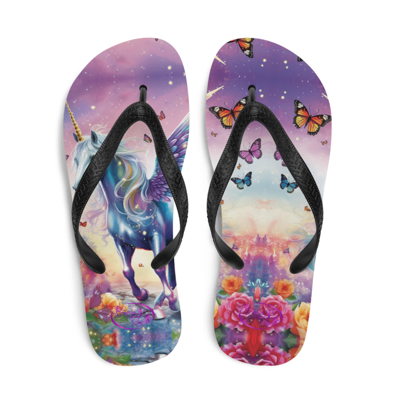Enchanted Unicorn and Butterflies Flip Flops | Unicorn Flip Flops