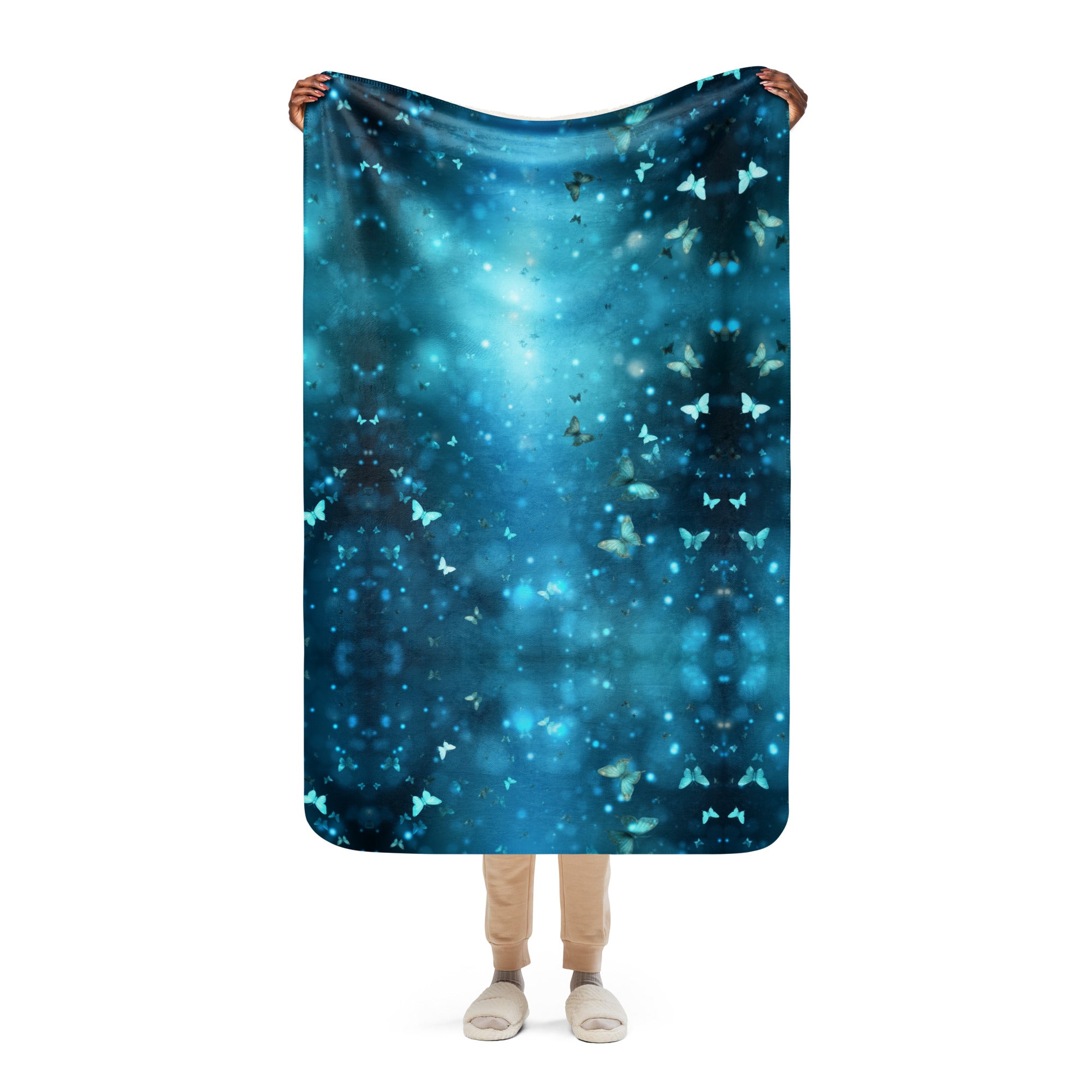 Enchanted Butterfly Fairy Style Sherpa Blanket | Light Blue Cozy Blanket