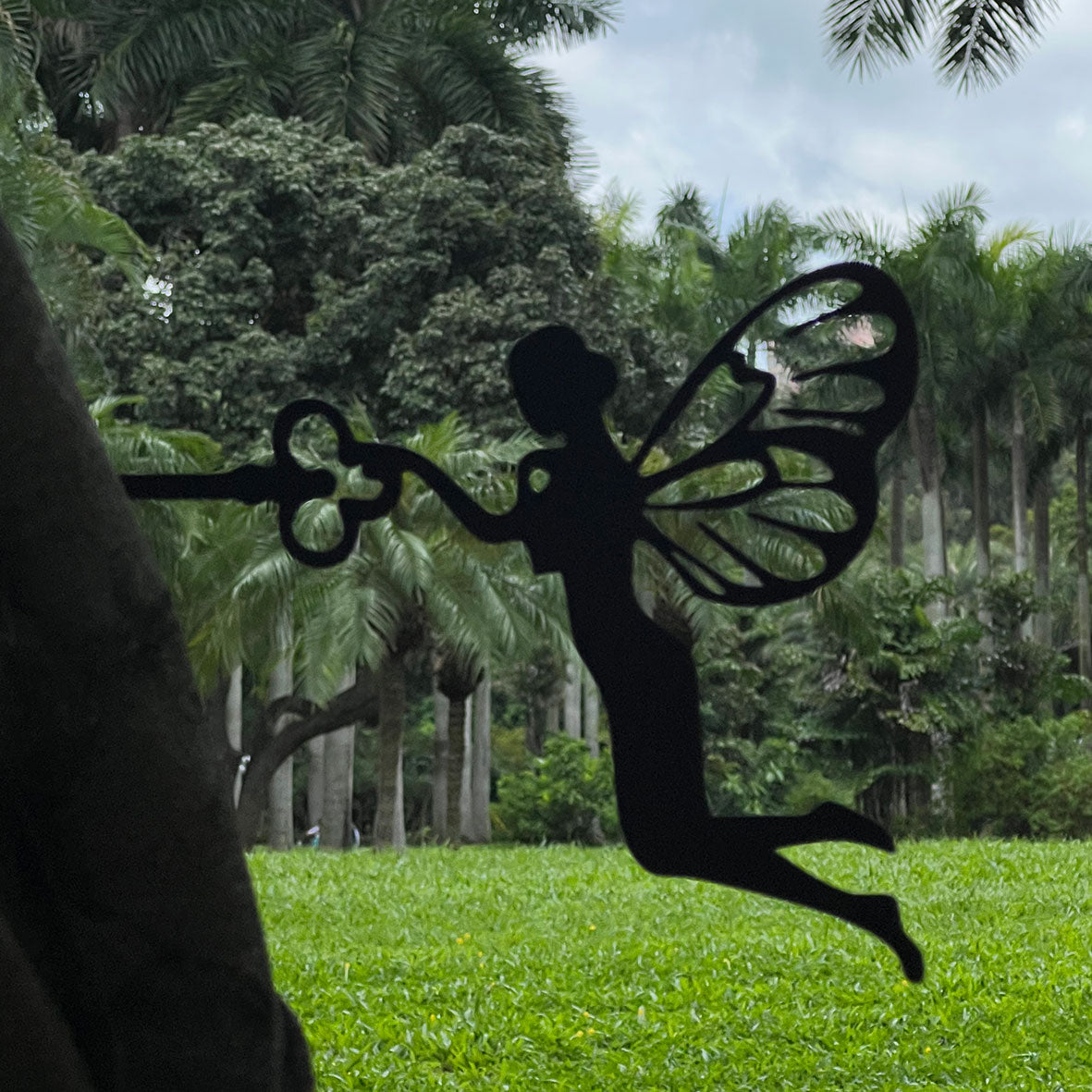 Metal Fairy Silhouette Open Door With Key Decoration Ornament For Garden