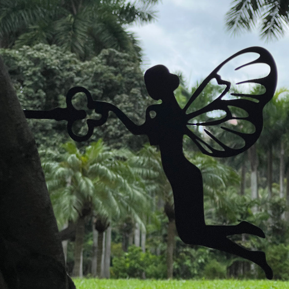 Metal Fairy Silhouette Open Door With Key Decoration Ornament For Garden