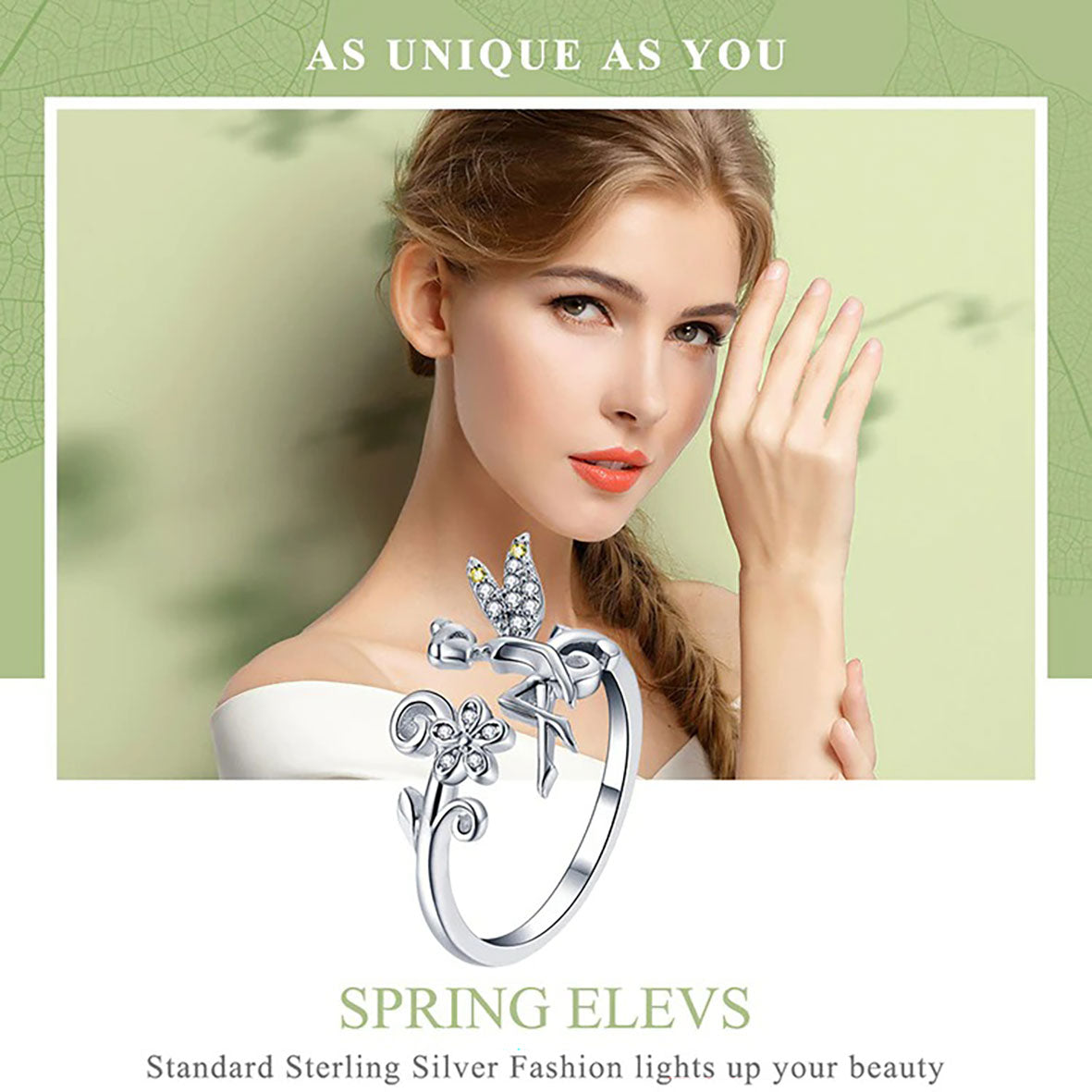 Sterling Silver Flower Fairy Ring For Women