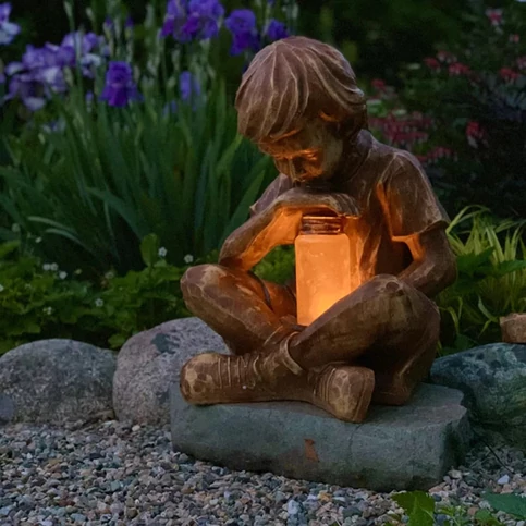 LED Light Boy Statue Resin Décor For Indoor and Outdoor