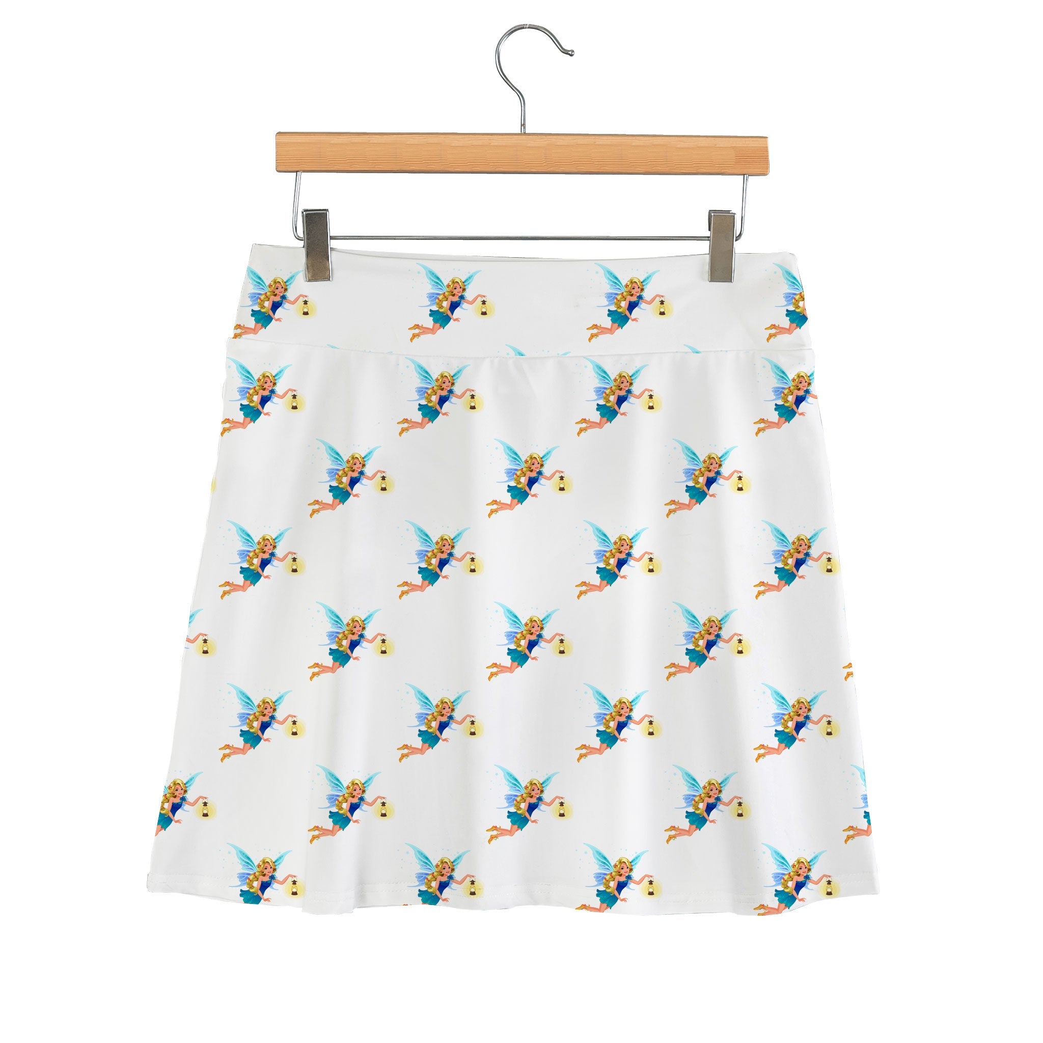 White Color Fairy Print Design Skirt For Ladies