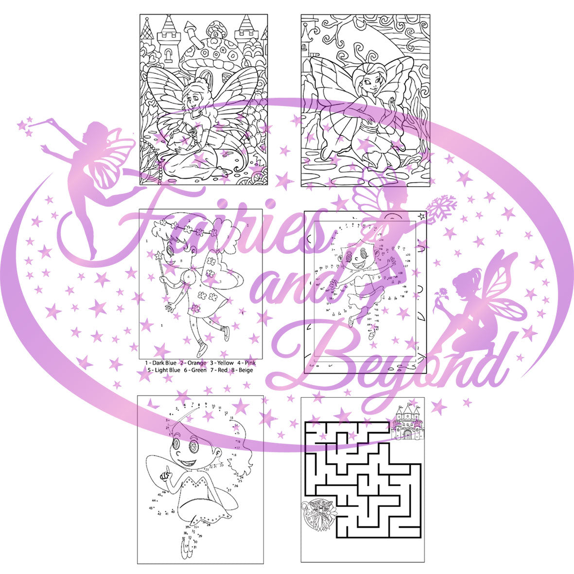 Fairies and Beyond Kids Activity eBook - Mazes, Coloring Pages, Paint By Number and Dot to Dot