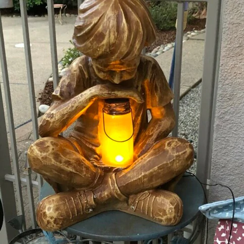 LED Light Boy Statue Resin Décor For Indoor and Outdoor