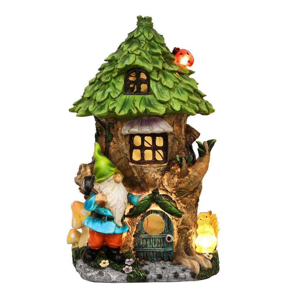 TERESA'S COLLECTIONS Solar Lights Fairy House - With Decoration Gnome Sculptures