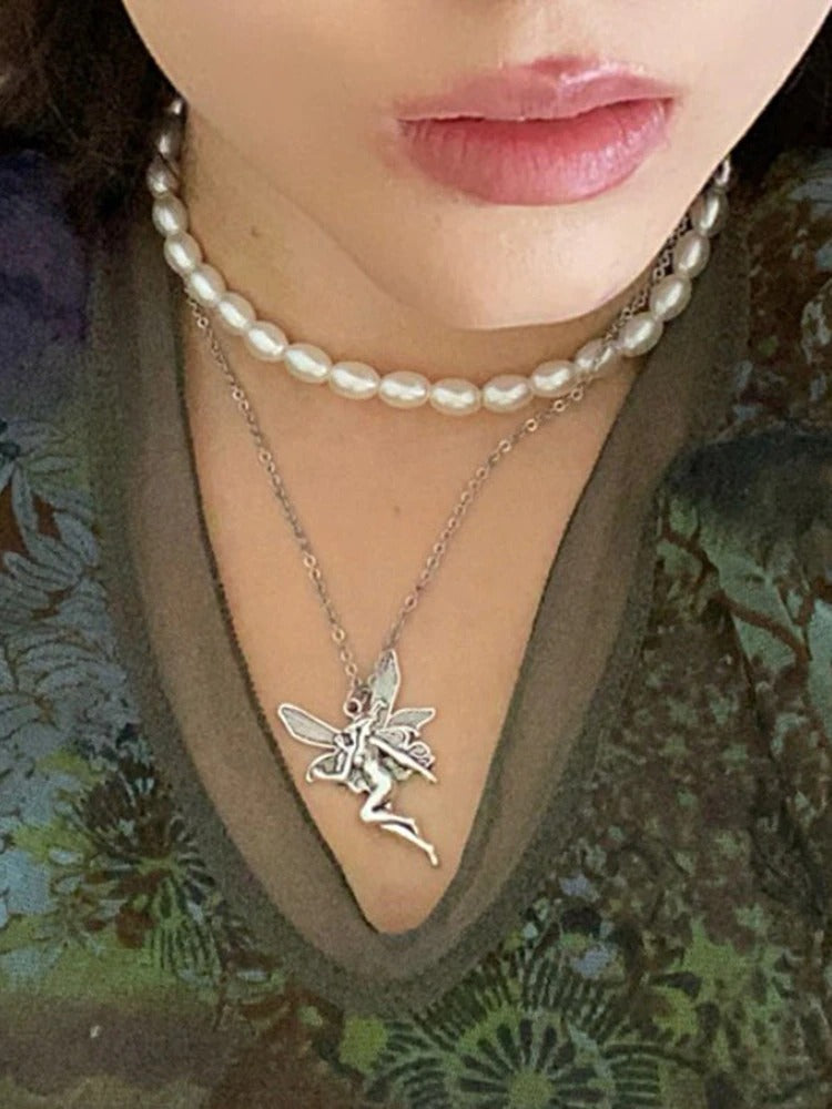 Women Zinc Alloy Material Vintage  Fairy Pendant Necklace For Anniversary 